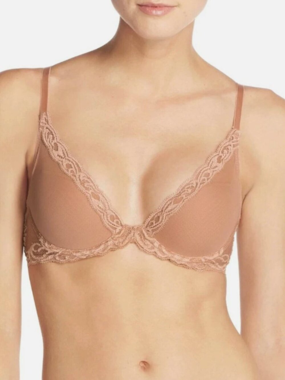 Natori 730023 Women's Feathers Plunge Contour T-Shirt Bra Red/Brown 38DD